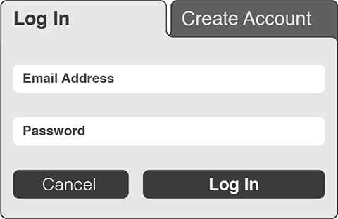 Low-fidelity anonymized mockup of the reorganized login tab.