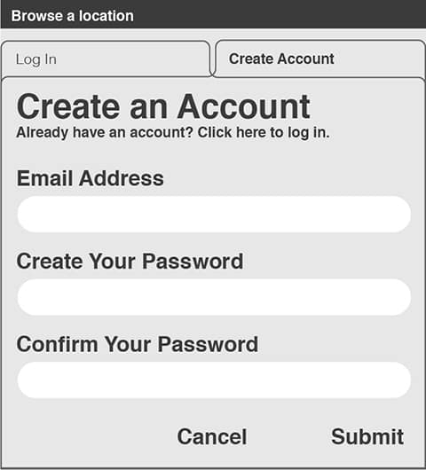 Low-fidelity anonymized mockup of an unexpected landing page.