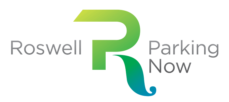 Roswell Parking Now logo consisting of a bright gradient and serif and san serif letterforms.