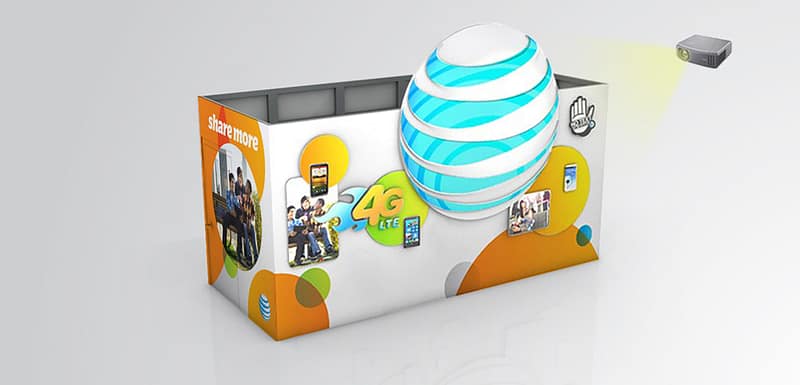 Trade show booth with some of the graphics projected onto the booth.