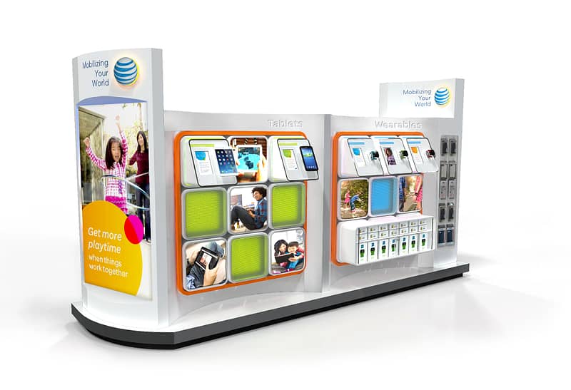 Large instore display with digital and print graphics.